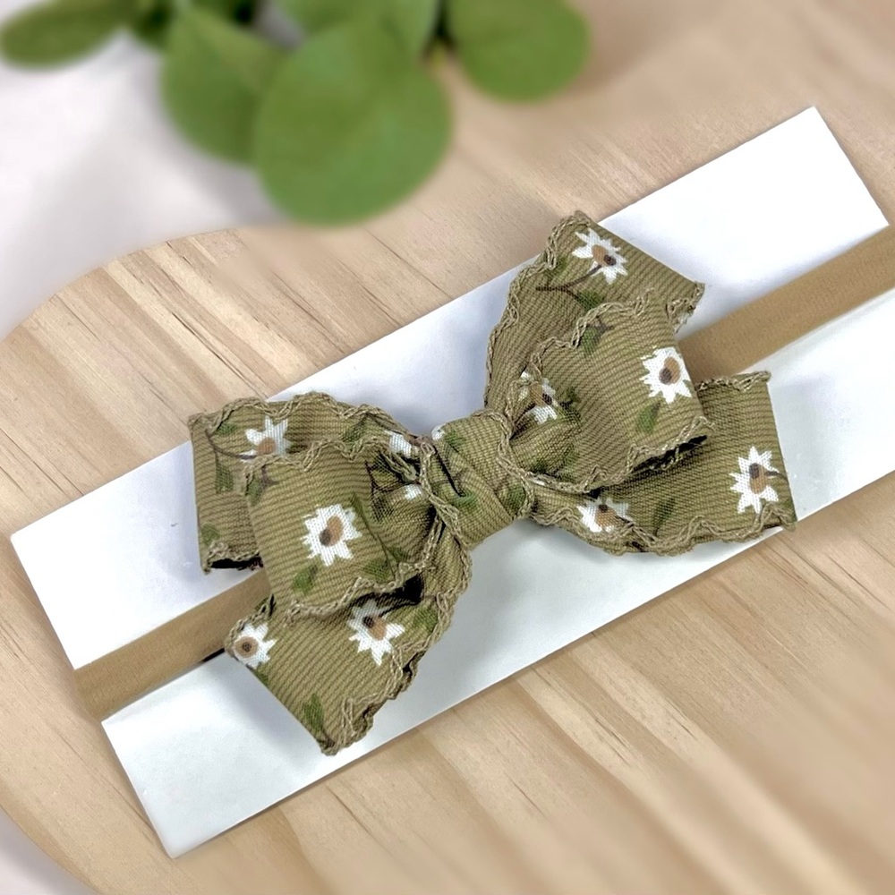Charming Olive Floral Bow Headband for Kids